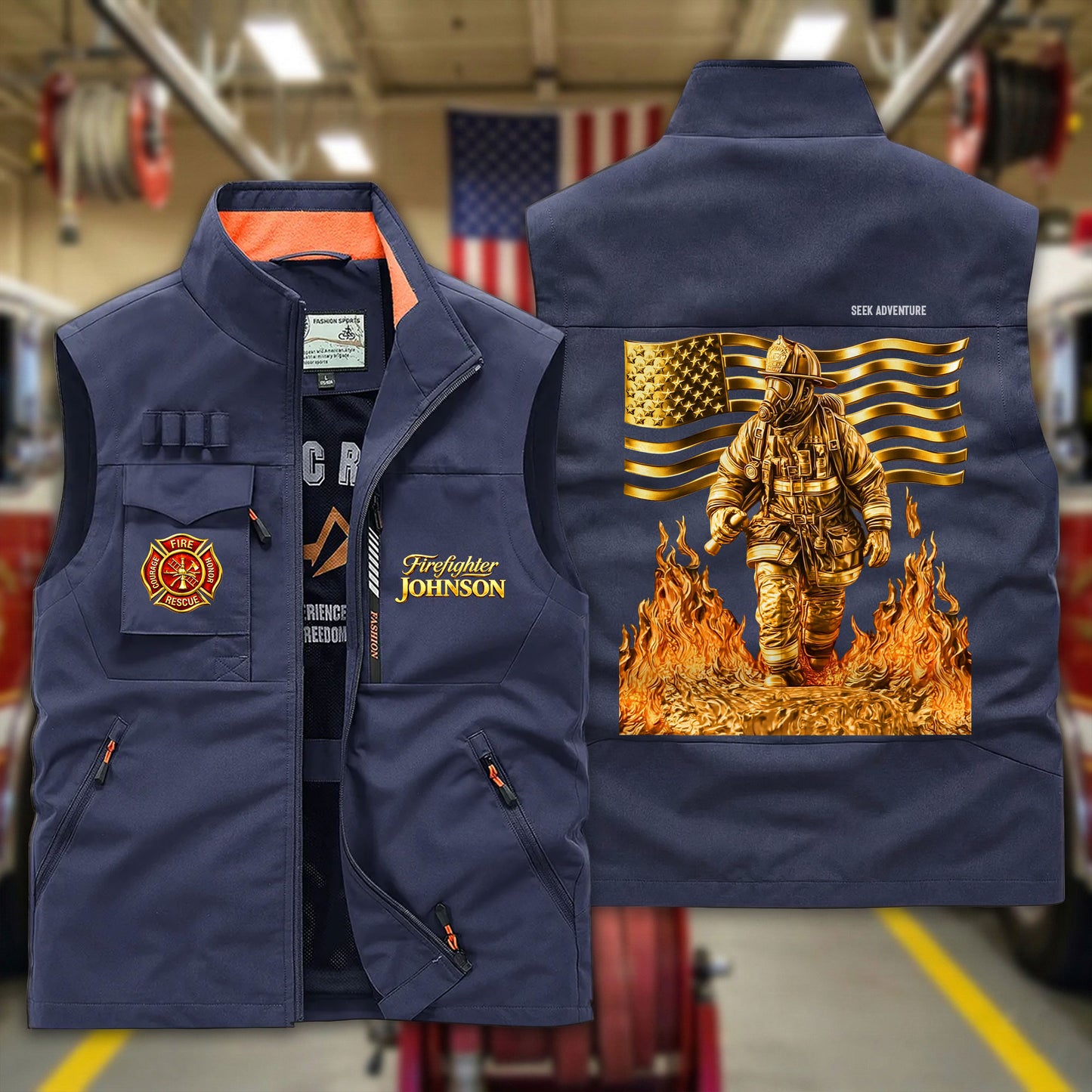 Personalized Firefighter Multi-Pocket Vest, Gift for Fireman UKTD6050301