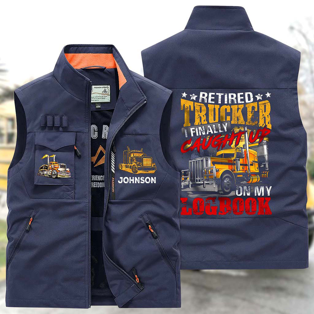 Custom Trucker Distressed Washed Multi-Pocket Vest UKPY6250602