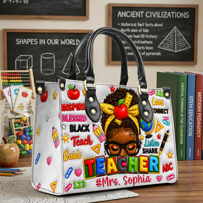 Personalized Teacher Black Women Leather Handbag UKND6080603