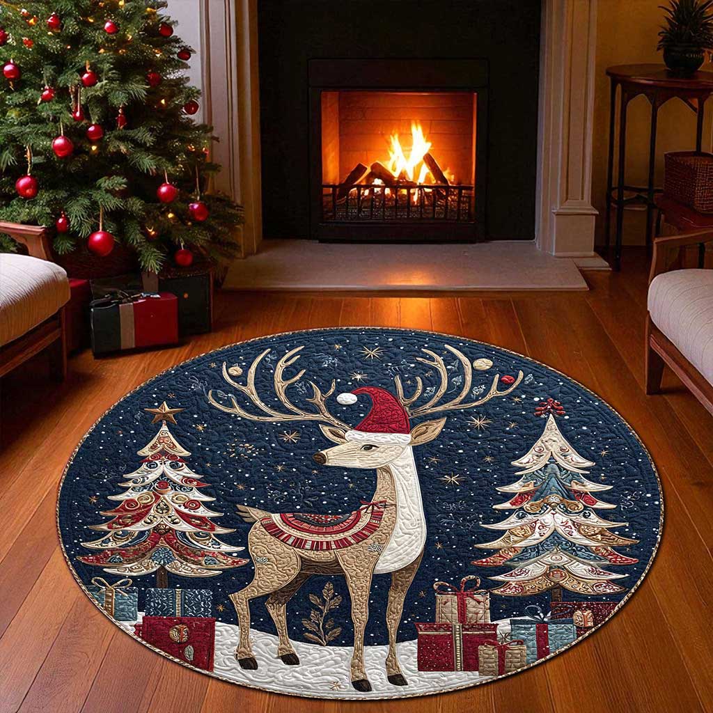 Reindeer Christmas Round 3D Printed Rug UKPY5031001