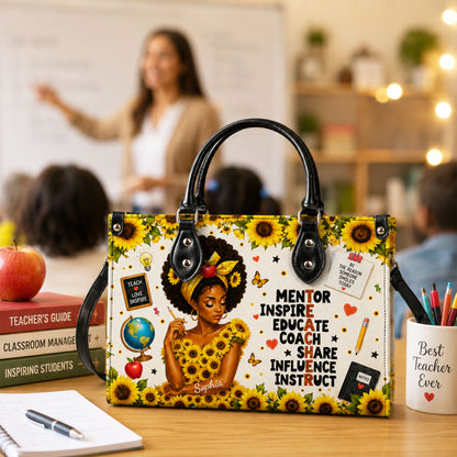 Personalized Black Teacher Woman Leather Handbag UKND6030603