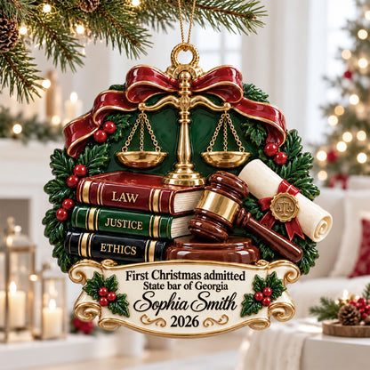 Personalized First Christmas as Lawyer 3D Relief Acrylic Ornament, Custom Name Bar Admission Gift, New Attorney Christmas Keepsake NPND6100853