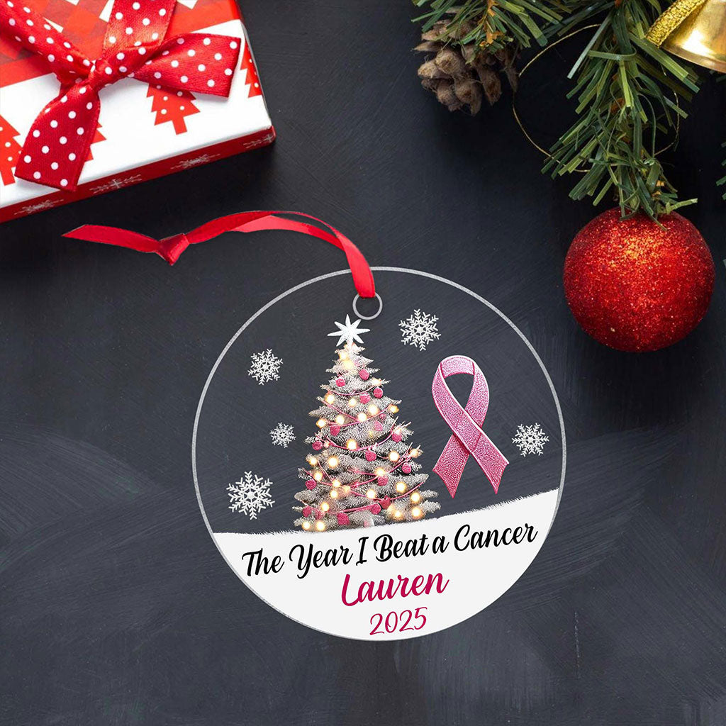 Personalized The Year I Beat a Cancer Glass Ornament, Acrylic Ornament, Beating Breast Cancer Gifts QFHA4071101