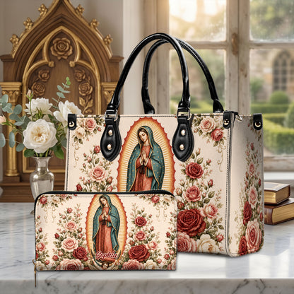 Custom Catholic Virgin Mary And Rose Handbag And Wallet, Our Lady of Guadalupe Gift PMTD6240605