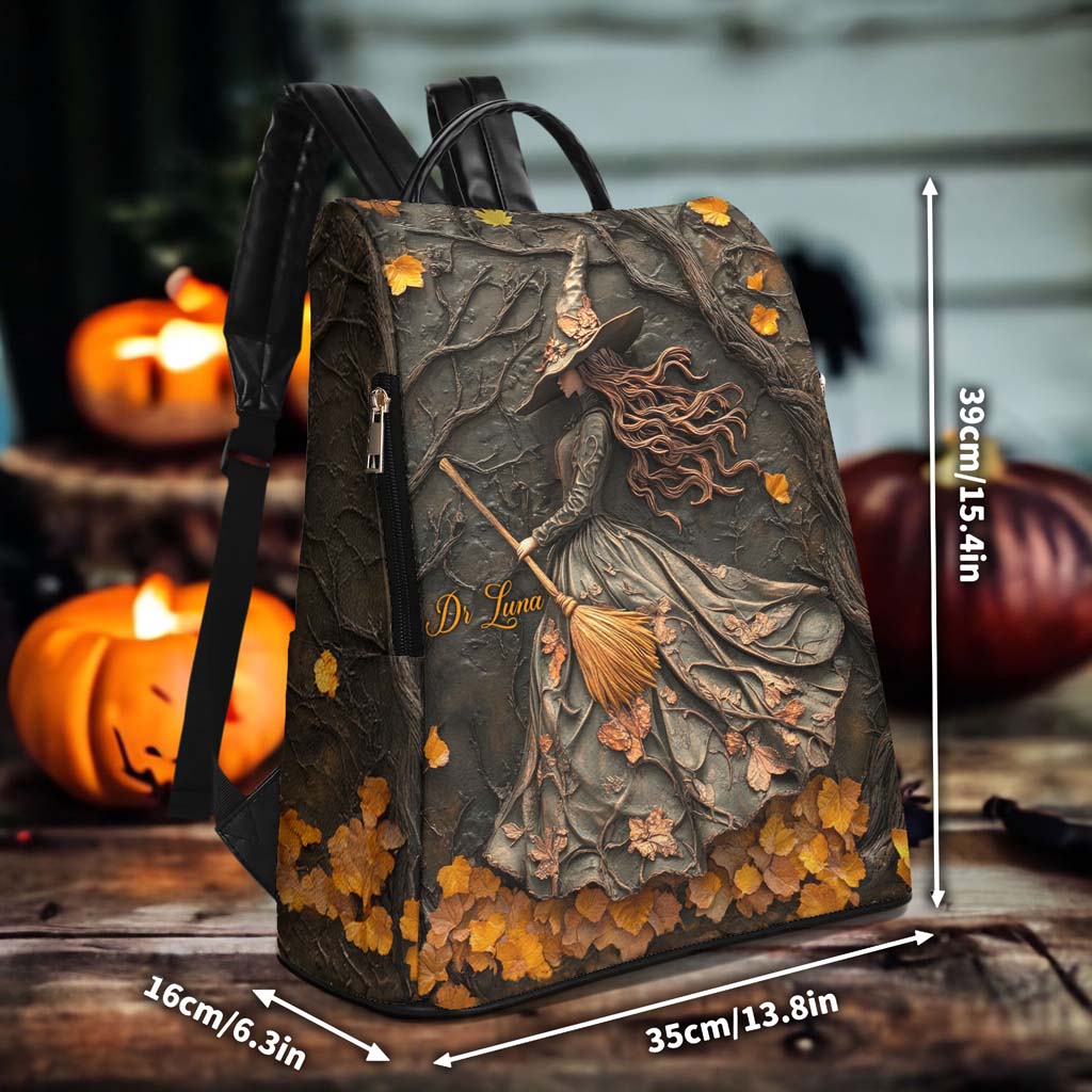 Personalized Halloween Witch Print 3D Leather PU Backpack QFTD5160804