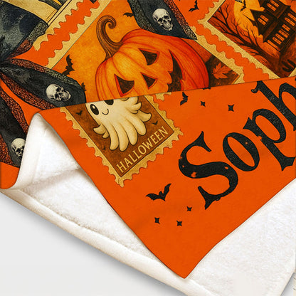 Personalized Spooky Season Blanket, Vintage Halloween Ghost Blanket QFTO5050701