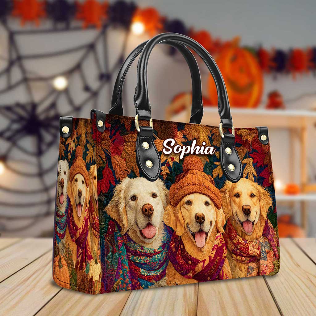 Custom Golden Retriever  Halloween Leather Handbag UKTZ5220801