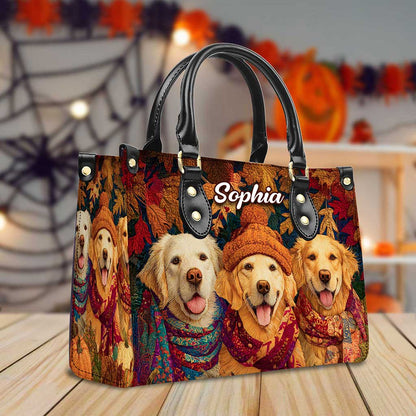 Custom Golden Retriever  Halloween Leather Handbag UKTZ5220801