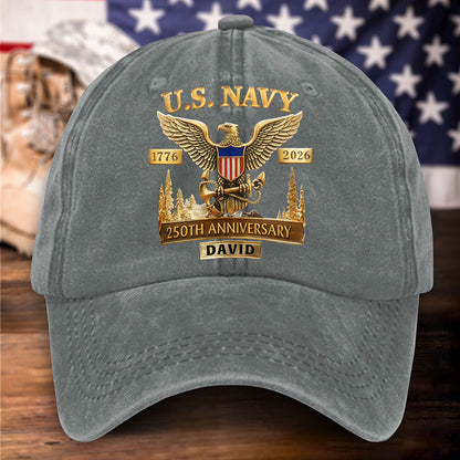 Personalized US Navy 250th Anniversary Distressed Washed Cotton Printed Hat UKHH6060406
