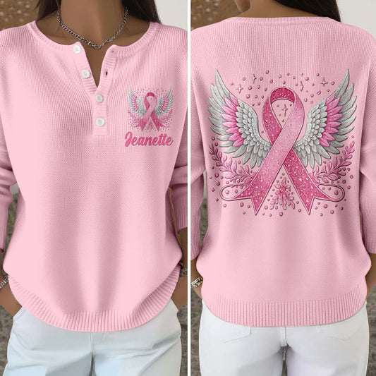 Personalized Breast Cancer Buttoned Cardigan Sweater QFTD5111002