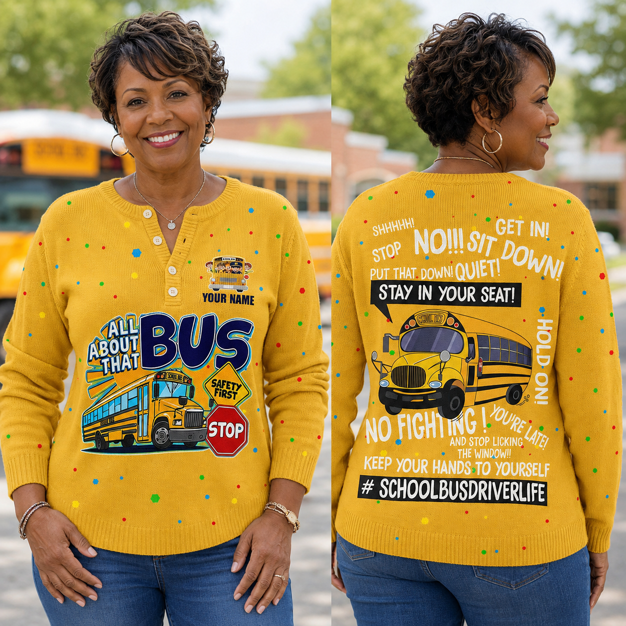 Personalized School Bus Driver Buttoned Cardigan Sweater QFTD5111004