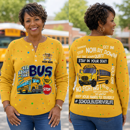 Personalized School Bus Driver Buttoned Cardigan Sweater QFTD5111004