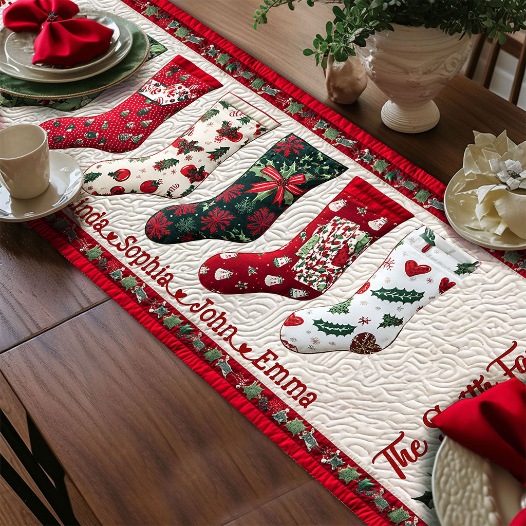 Personalized Family Christmas Stocking Quilted Table Runner UKTO5221005