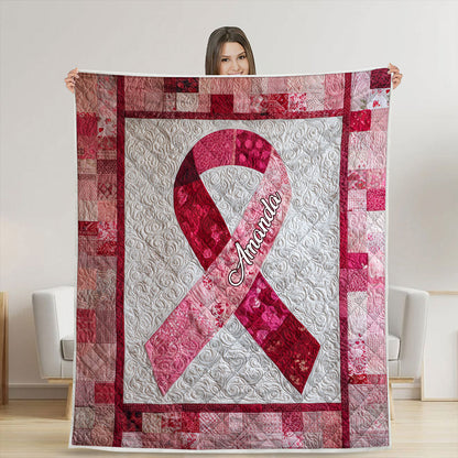Personalized Breast Cancer Ribbon Quilt Blanket QFNT5200601