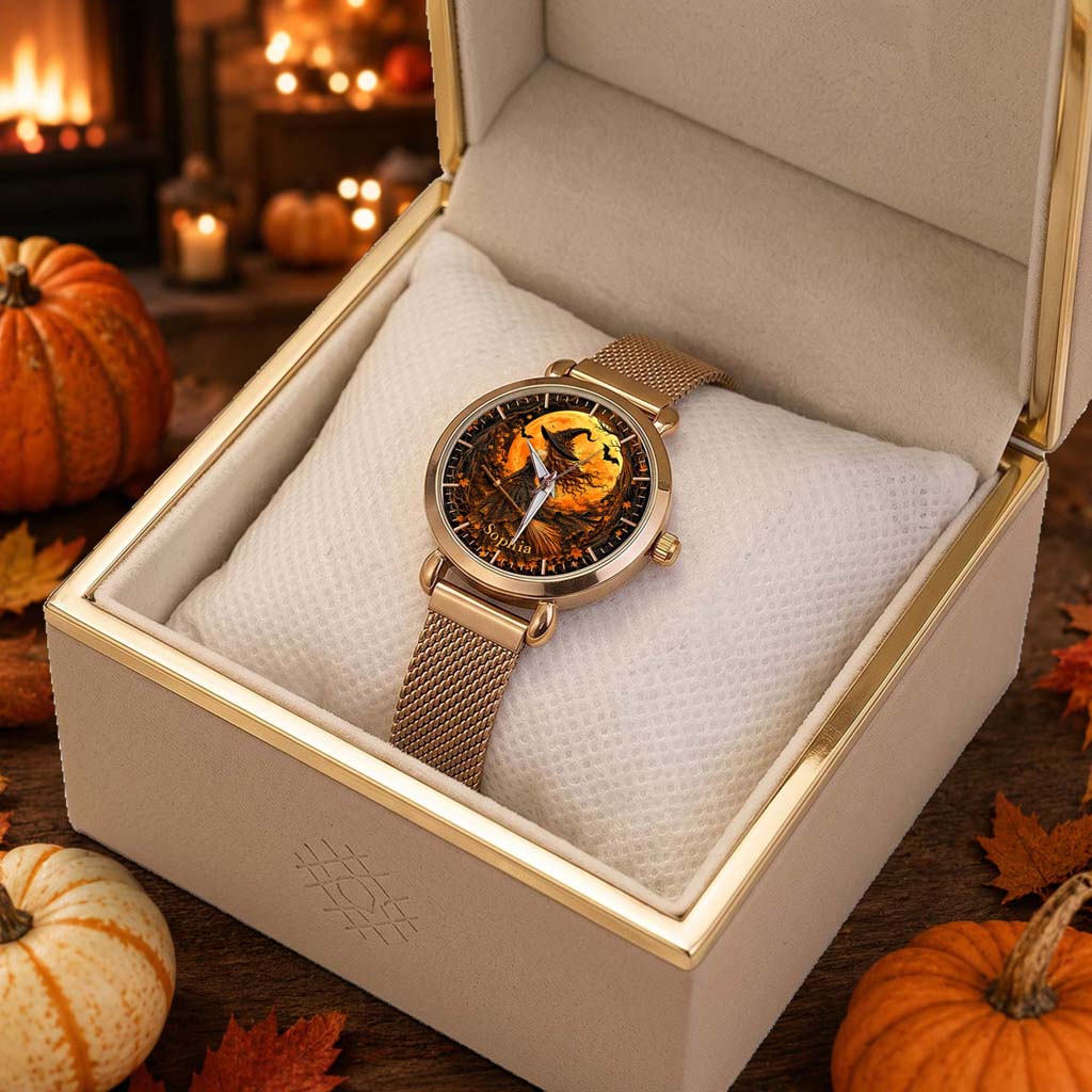 Custom Witch Black Cat Halloween  Watch For Woman UKHM6140802