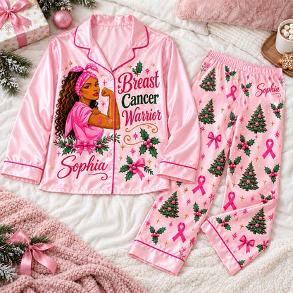 Personalized Breast Cancer Awareness Satin Pajama Set UKHA6061005