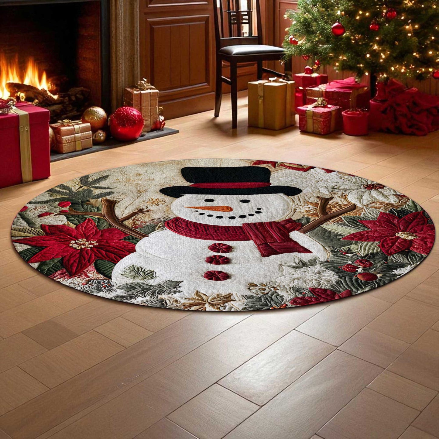Snowman Christmas Round 3D Printed Rug UKPY5011001