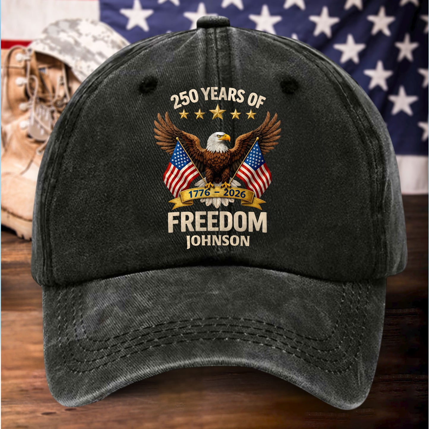 Personalized United State 250th Anniversary Distressed Washed Cotton Printed Hat UKHH6060403