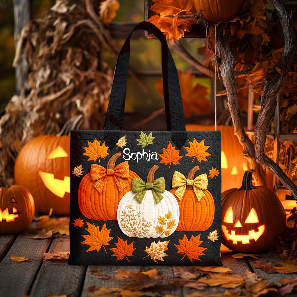 Custom Pumpkin Halloween Quilted Tote Bag UKHM5290806
