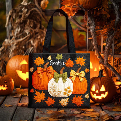 Custom Pumpkin Halloween Quilted Tote Bag UKHM5290806