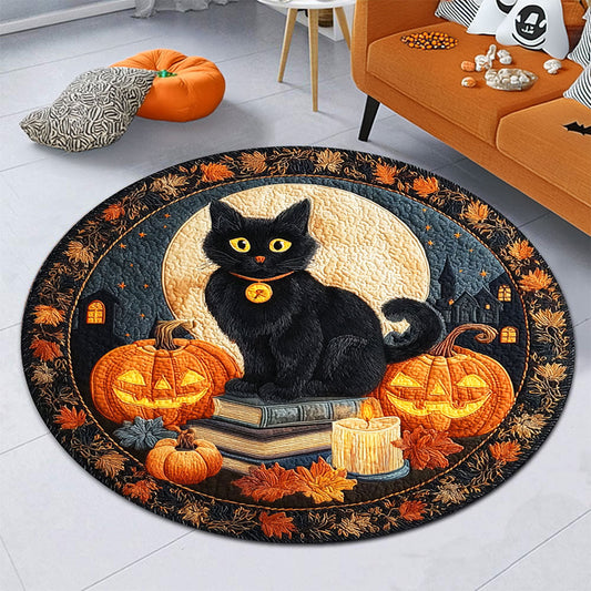 Black Cat Halloween 3D Printed Rug, Halloween Round Mat UKTO5190904