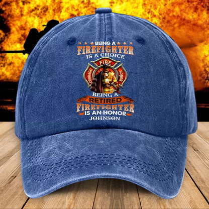 Personalized Distressed Washed Cotton Firefighter Printed Hat, Gift For Fireman, Retired Firefighter Gift UKHM5070501