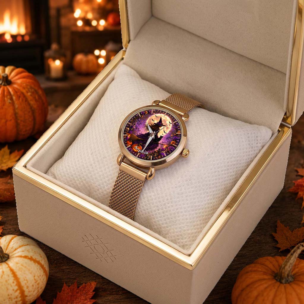 Custom Witch Black Cat Halloween  Watch For Woman UKHM6150801
