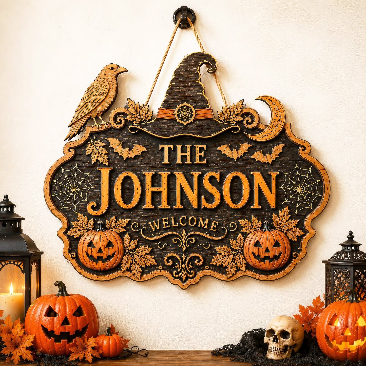 Personalized Halloween Welcome Wood Door Sign, Halloween Gift UKNT6130801