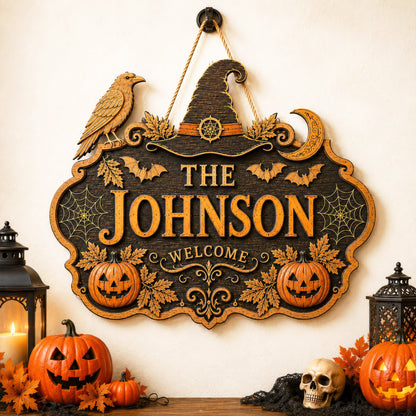 Personalized Halloween Welcome Wood Door Sign, Halloween Gift UKNT6130801