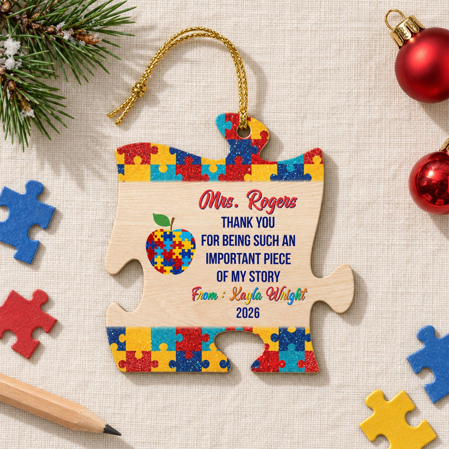 Personalized Thank You For Being Part Of My Story Autism Teacher Wooden Ornament QFTO4241003