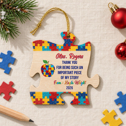 Personalized Thank You For Being Part Of My Story Autism Teacher Wooden Ornament QFTO4241003