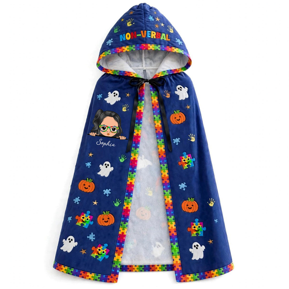 Personalized Autism Witch Quilted Witch Hat, Non Verbal Halloween Autism Witch Hat, Autism Kid Halloween Hooded Cloak, Autism Kids Witchy Collection NPND6030907