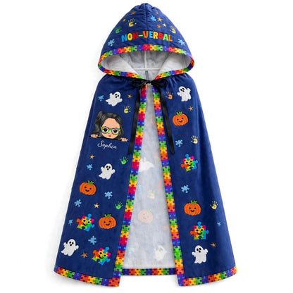 Personalized Autism Witch Quilted Witch Hat, Non Verbal Halloween Autism Witch Hat, Autism Kid Halloween Hooded Cloak, Autism Kids Witchy Collection NPND6030907