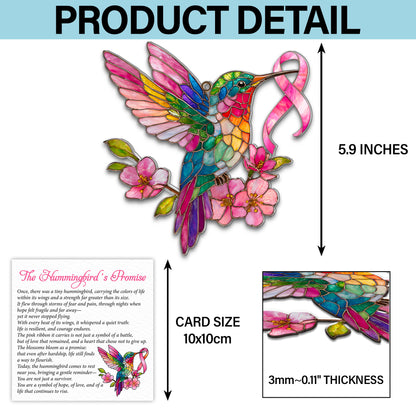 Breast Cancer Hummingbird Ribbon Acrylic Suncatcher & Card QFTD6020101