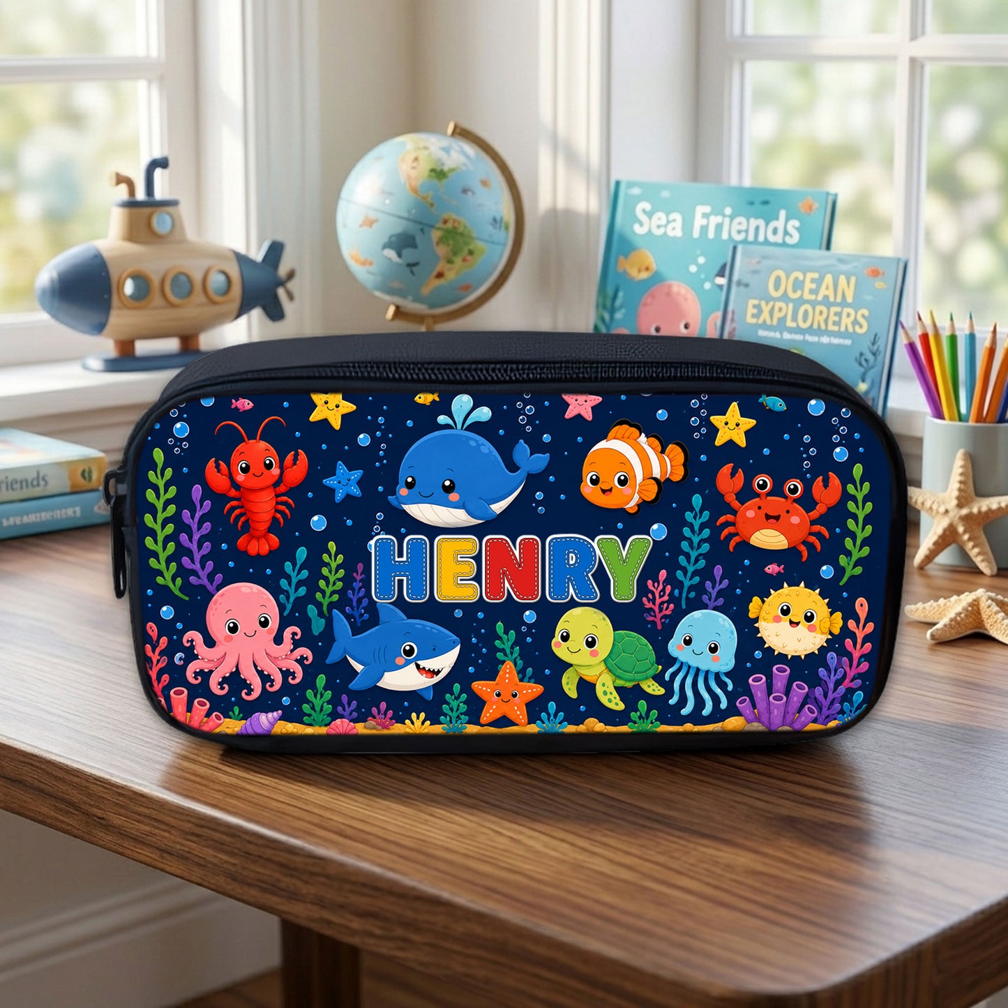 Custom Name Back To School Sea Animals Backpack for Kids PMND6300603