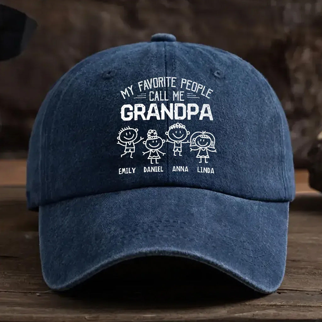 Personalized Grandpa Distressed Washed Cotton Printed Hat, Father's Day Gift For Grandpa UKHA6210405