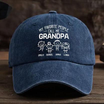 Personalized Grandpa Distressed Washed Cotton Printed Hat, Father's Day Gift For Grandpa UKHA6210405