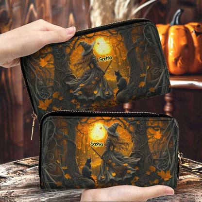 Personalized Witch And Black Cat Art Print Handbag With Handle, Witchy Halloween Bags QFTD5040704