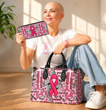 Breast Cancer Awareness Leather Handbag With Handle QFNT4200602