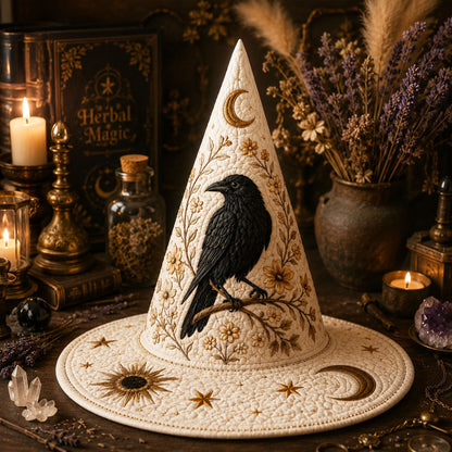 Personalized Raven Halloween Quilted Witch Hat UKND6070813