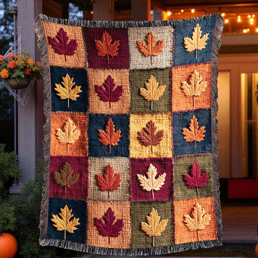 Retro Fall Leaf Woven Blanket QFHM5080801