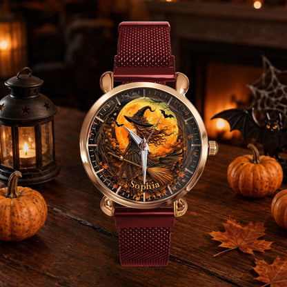 Custom Witch Black Cat Halloween  Watch For Woman UKHM6140802