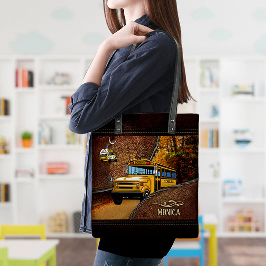 Personalized School Bus Driver PU Leather Tote Bag With Name, Gift For Bus Driver QFTO4150702