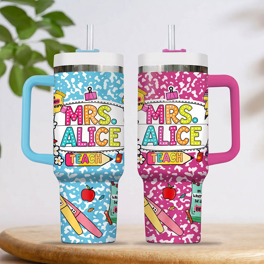 Custom Teacher 40 Oz Tumbler, Back To School Gift, Teacher Tumbler with Handle, Teacher Gift, Composition Notebook Classroom Teacher Tumbler UKND6090710