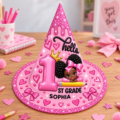 Personalized Back To School Witch Hat, Black Girl Witch Hat For Kid UKND6100910
