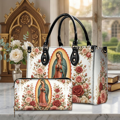 Custom Catholic Virgin Mary And Rose Handbag And Wallet, Our Lady of Guadalupe Gift PMTD6240605