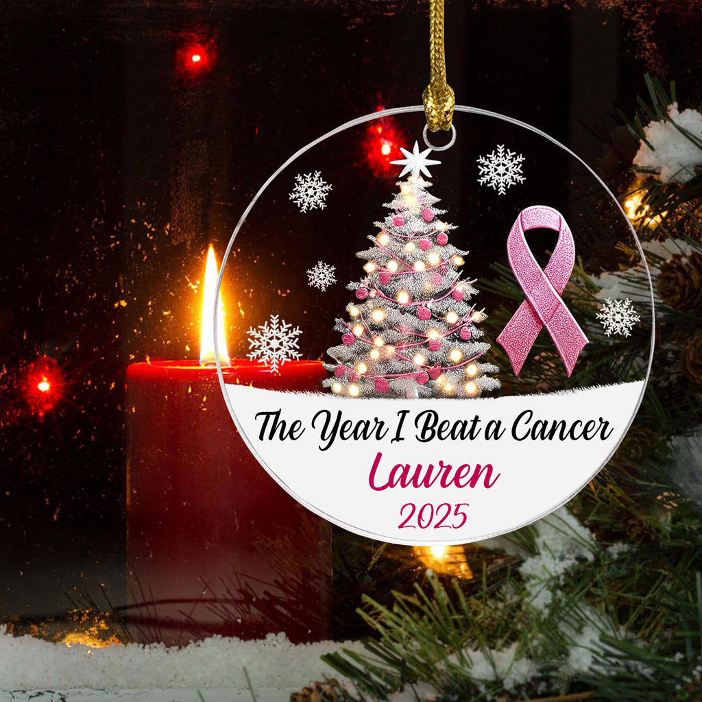 Personalized The Year I Beat a Cancer Glass Ornament, Acrylic Ornament, Beating Breast Cancer Gifts QFHA4071101