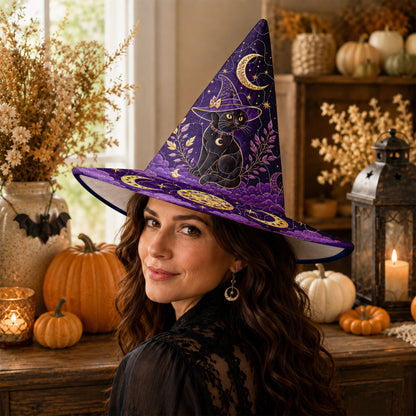 Personalized Black Cat Halloween Quilted Witch Hat UKND6070812