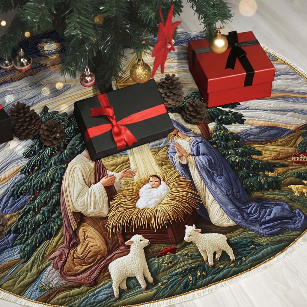 Nativity Christmas Tree Skirt, Festive Holiday Decoration QFHM5091005