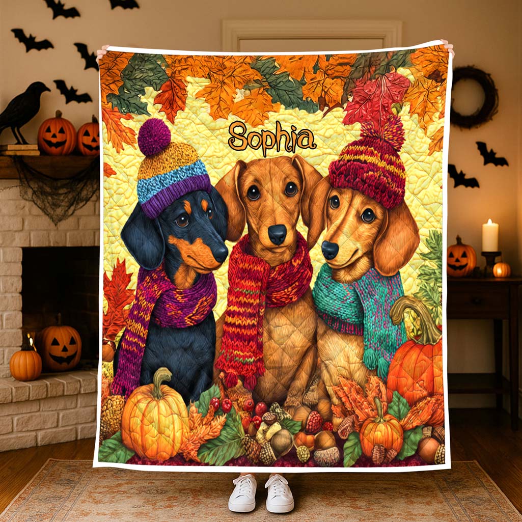 Custom Dachshund Halloween Quilted Blanket UKHM5090903